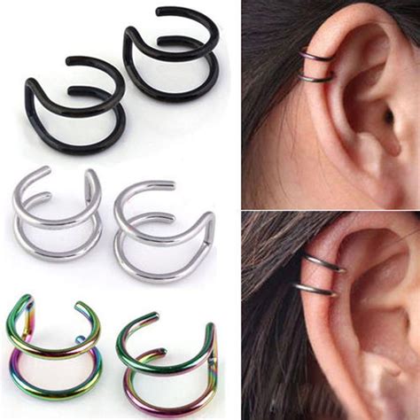 Pair Ear Cuff Helix Cartilage Ear Ring Fake Clip On Cuff Wrap Upper