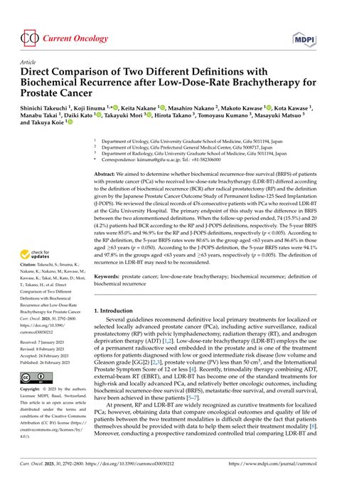 Pdf Direct Comparison Of Two Different Definitions With Biochemical Recurrence After Low Dose