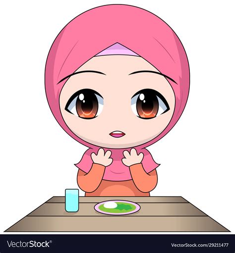 Cartoon Chibi Muslim Woman Character Pray Before Vector Image