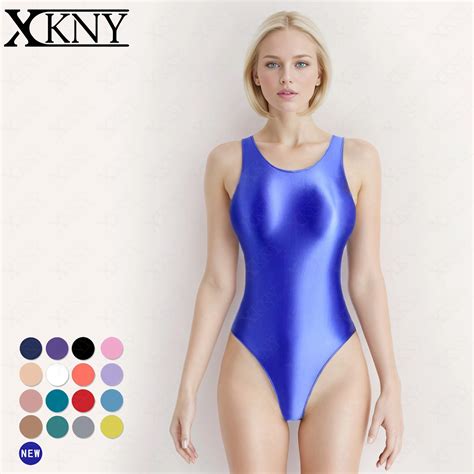 Xckny Satin Glossy One Piece Swimsuit Women S Sexy Tight Silk Glossy Swimsuit Oil Smooth