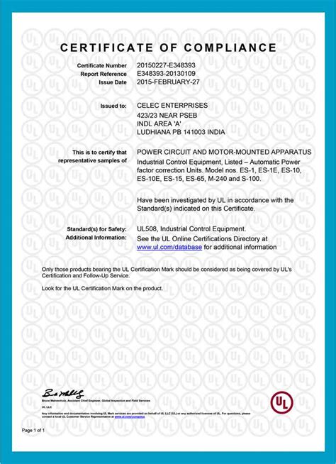 Certificates Celec Ul Listed Ce Approved Iso Verified