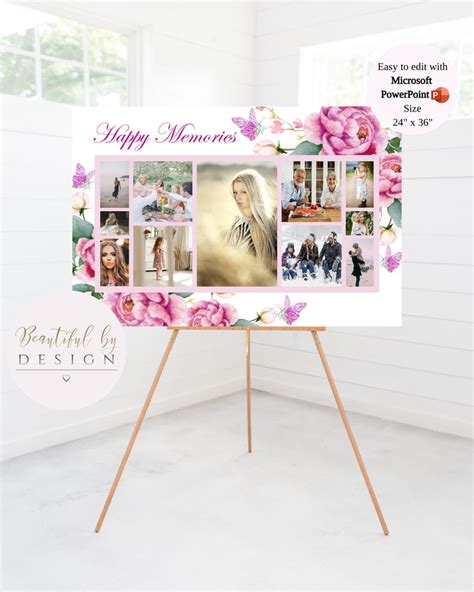 Floral Memorial Photo Collage Template Large Memorial Sign Etsy