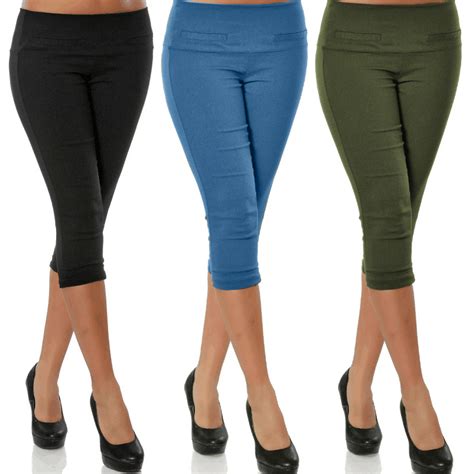 Plus Size Women 34 Length Skinny Pants Ladies Casual Cropped Stretch