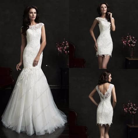 Buy Illusion Scalloped Neck Mermaid Bridal Gown Two Piece Short Wedding Dresses