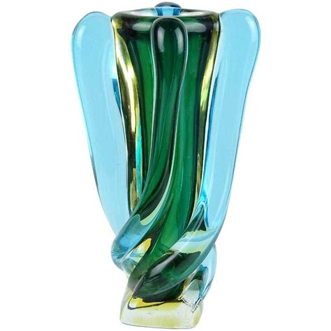 Set of 2 mexican hand blown clear glasses cobalt blue rim. Murano hand blown Sommerso blue green and yellow Italian ...