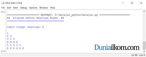 Latihan Kode Program Python Membuat Pola Segitiga Angka