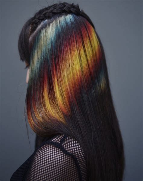 How To Rainbow On Dark Hair In 2020 Creative Hair Color Hair Inspo