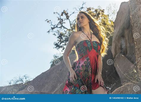 Lovely Brunette Model Posing Outdoors Stock Photo Image Of Desert