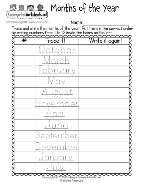 Free Printable Months Of The Year Worksheets Worksheetsday