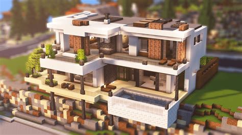 Minecraft Building A Hillside Modern House Timelapse Modern City