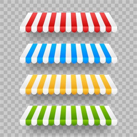 Premium Vector Colored Striped Awnings Set For Shop Restaurants And