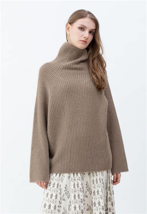 bell sleeves turtleneck knit sweater in brown retro indie and unique fashion