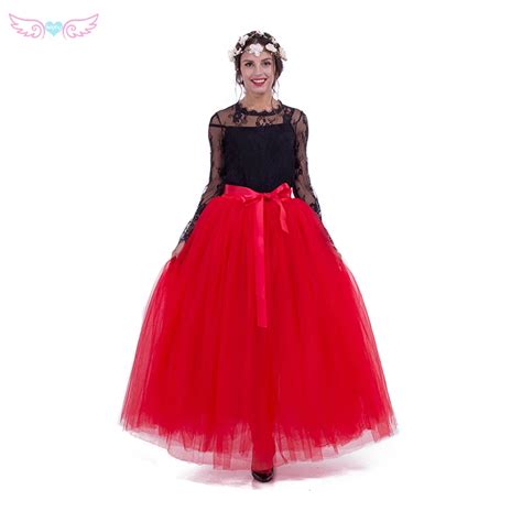 kephy 7 layers 100cm long red maxi women tulle skirt wedding skirt tutus skirt for adult long