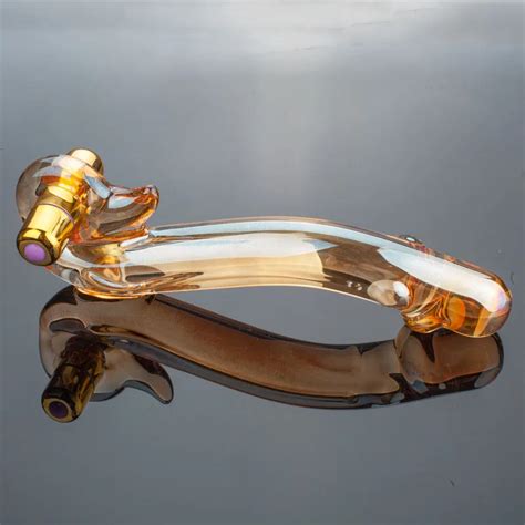 Graceful Curve Golden Glass Dildo Vibrator Fake Penis Anal Butt Plug