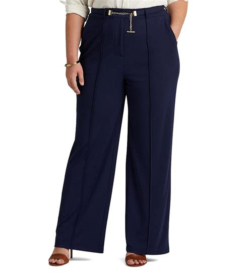 Lauren Ralph Lauren Plus Size Pintuck Seam Belted Wide Leg Jersey Pants