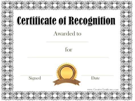 Free Certificate Of Recognition Template Customize Online