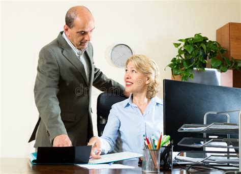 Manager Meeting With Office Workers Directing Stock Image Image Of