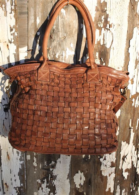 Camel Italian Leather Exclusive Handmade Woven Top Grain Purse