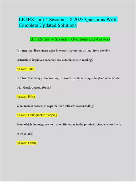 LETRS Unit 4 Session 1-8 2023 Questions With Complete Updated Solutions