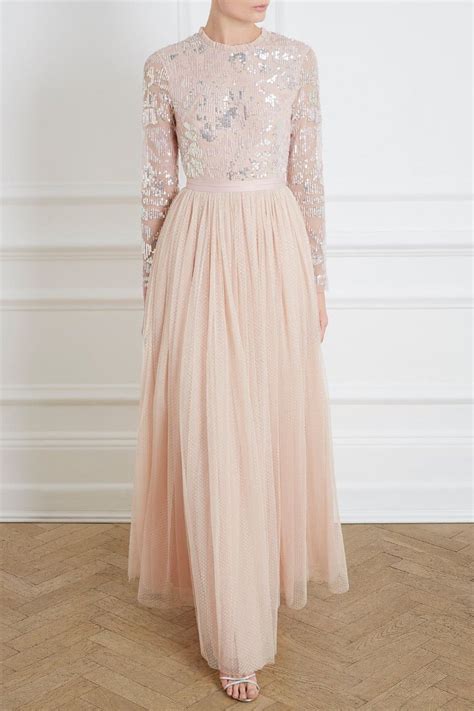 Floral Gloss Bodice Maxi Dress In Rose Quartz From The Needle And Thread