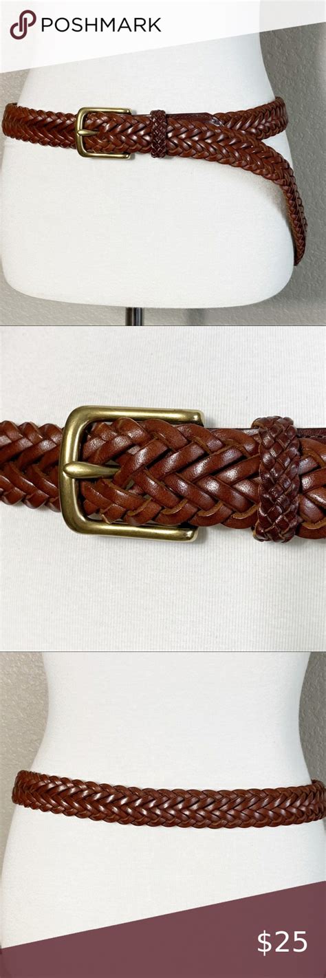 Ll Bean Brown Braided Leather Belt Brass Buckle 38 Braided Leather