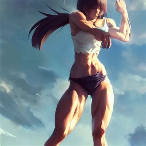 Anime Girl In Shorts With Muscles Highly Detailed Stable Diffusion