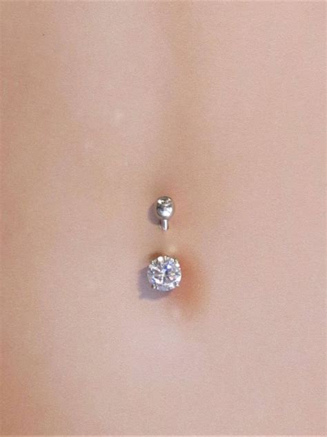14k Solid White Gold Double Stone Navel Belly Etsy Belly Piercing