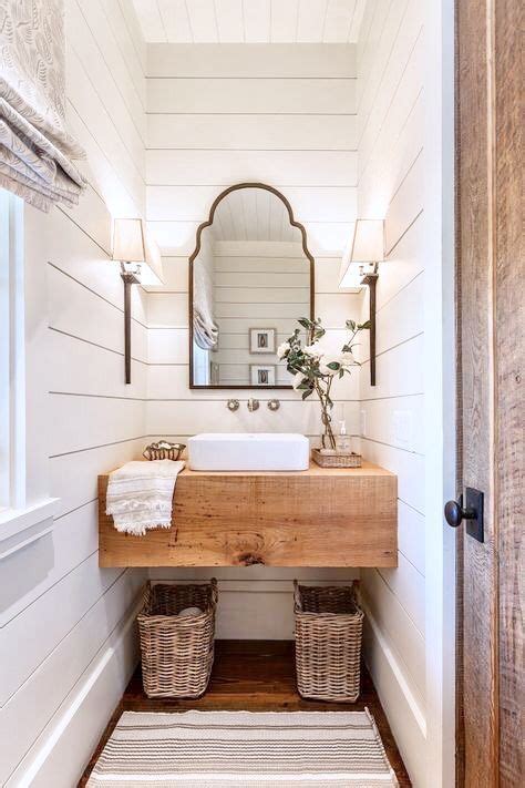 15 farmhouse style bathrooms filled to the brim with rustic character and charm! half bath with shiplap | Farmhouse bathroom decor, House ...