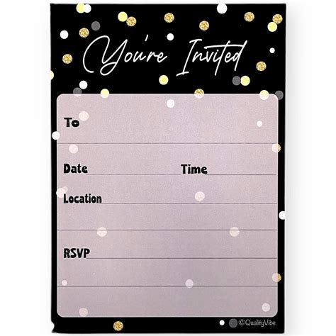 25 Black And Gold Invitations With Envelopes Fill In Flat Style Youre