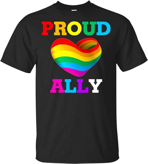 Amazon Com Funny Proud Ally Heart Rainbow LGBT Transgender Pride Month T Shirts Unisex T Shirt