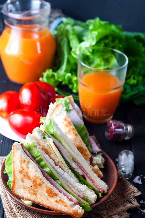 Breakfast With Club Sandwich And Juice Stock Photo Image Of Juice