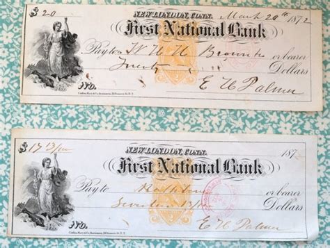 Old Bank Check 1872 New London Conn First National Bank E U Etsy