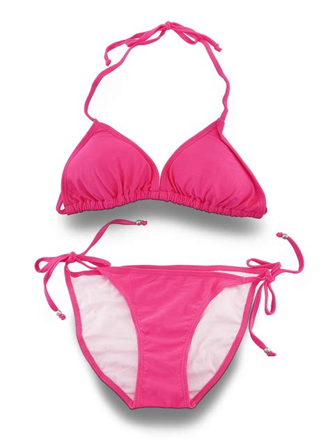Hot Neon Pink Triangle Top Full String Bikini