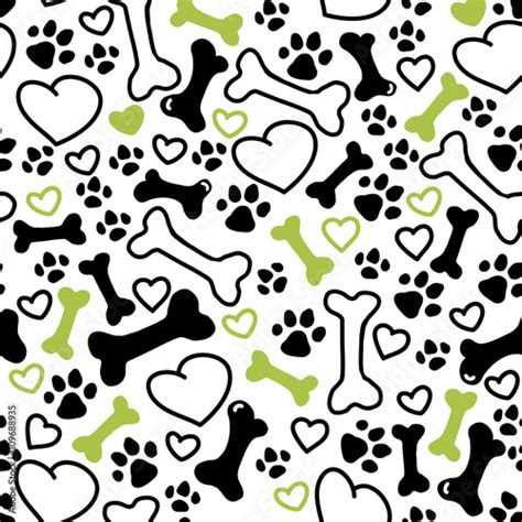 Vector Flat Simple Seamless Pattern With Dog Paw Trace Bones Isolated