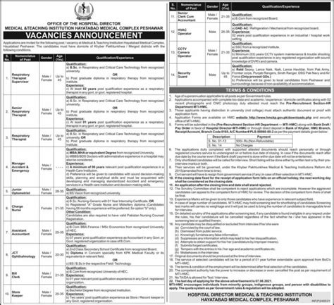 Hayatabad Medical Complex Peshawar Latest Jobs 2021