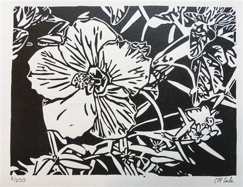 Hibiscus Flowers Linoleum Block Print Etsy Linocut 8x10 Art Prints