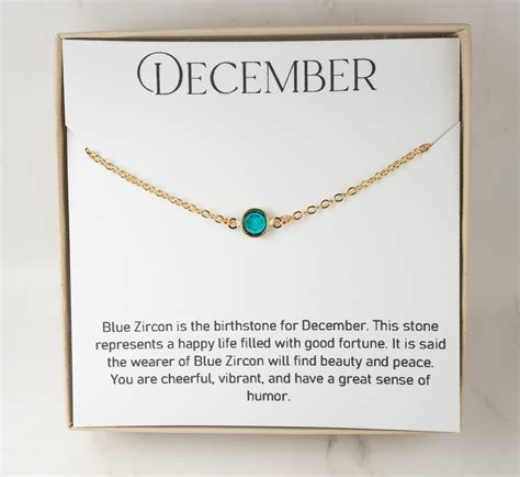 December Birthstone Necklace Blue Zircon Swarovski Gold Etsy