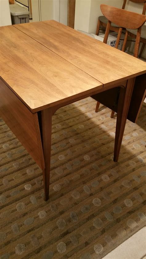 Beautiful solid walnut top with beveled edge over six (6). Mid Century Drop leaf Danish style dining table walter of ...
