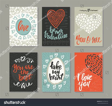 Collection Romantic Love Cards Hand Drawn Stock Vector Royalty Free