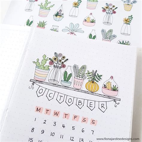 bullet journal layout for the month of october using printable stickers