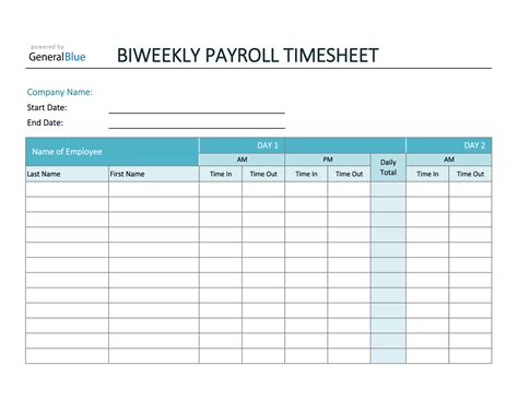 Biweekly Payroll Timesheet Timesheet Template Excel Templates