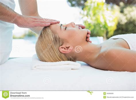 Attractive Woman Receiving Head Massage At Spa Center Stock Image Image Of Caucasian Leisure