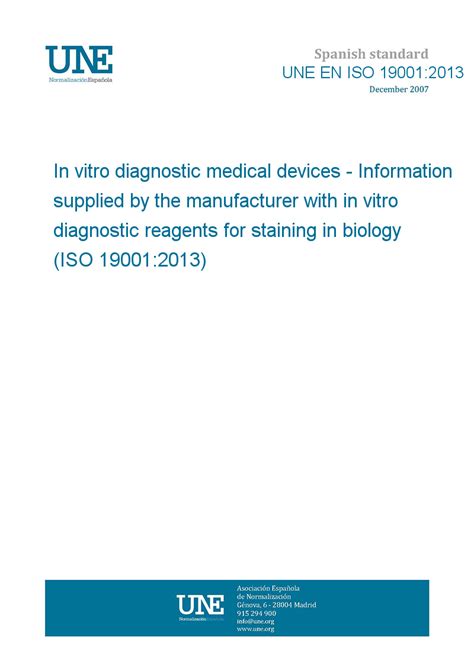 Une En Iso 190012013 In Vitro Diagnostic Medical Devices Information