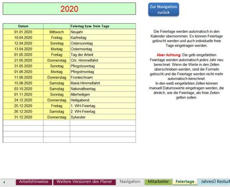 So können die urlaubstage zum neuen jahr bzw. Excel-Urlaubsplaner 2020 Kostenlose Vorlage zum Download ...