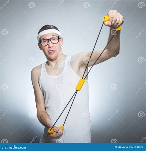 Nerd Man Doing Gym Stock Image Image Of Exercise Background 66252363