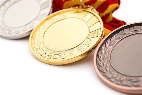 Set Of Gold Silver And Bronze Award Medals On White Stock Image Image