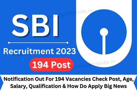 Sbi Recruitment 2023 Notification Out For 194 Vacancies Check Post