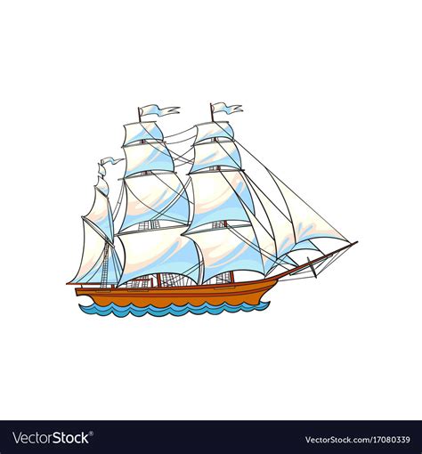 Beautiful Sailing Ship Sailboat With White Sails Vector Image
