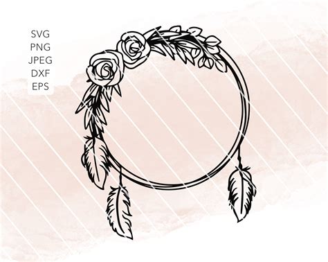Boho Wreath Floral Feathers Wedding Svg Png Cutting Files Etsy
