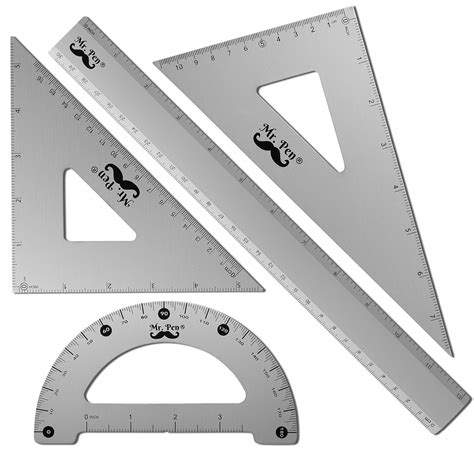 Buy Mr Pen Metal Geometry Set Pack Metal Protractor Aluminum Ruler Metal Set Square